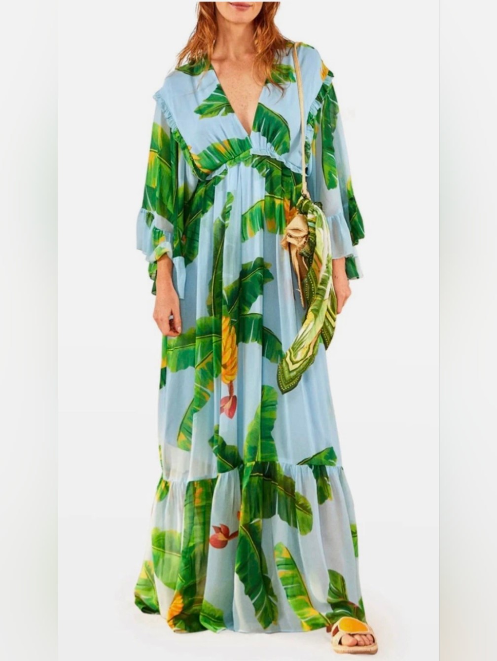 Farm Rio Fresh Bananas Maxi Chiffon Dress Size Large